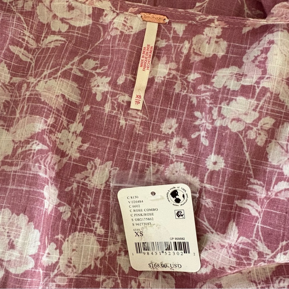 Free People Pappiet Midi Dress Pink Floral NWT Size XS Cottagecore Bohemian Boho - Picture 6 of 11